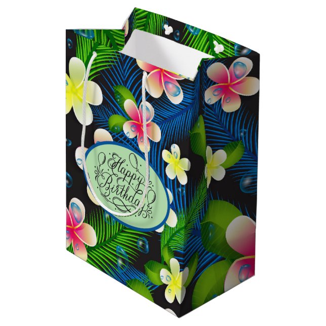 Sacola Para Presentes Média Bag Floral Média de Presente Tropical de Aniversár (Verso inclinado)