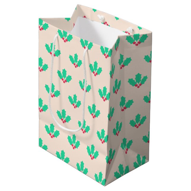 Sacola Para Presentes Média Baga de Azevinho de Natal (Frente inclinada)