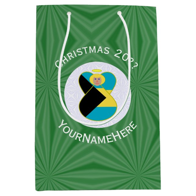 Sacola Para Presentes Média Bahamian Flag Christmas Blonde Angel Personalizado (Frente)