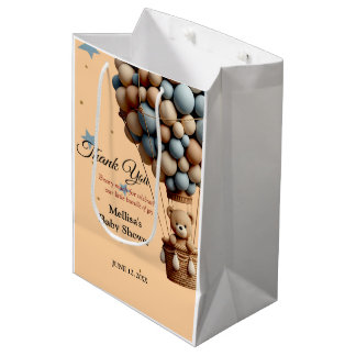 Sacola Para Presentes Média Balão de ar quente Pastel Chá de fraldas Urso de T