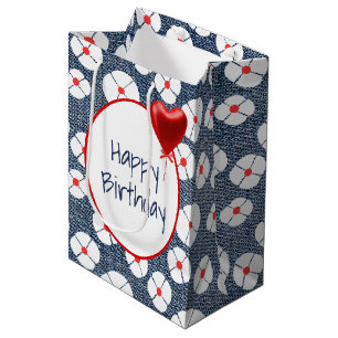 Sacola Para Presentes Média Balão de Coração em Floral Denim