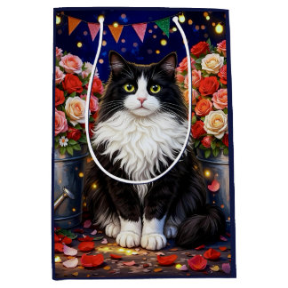Sacola Para Presentes Média Baldes, Cheios De Rosas ,gato