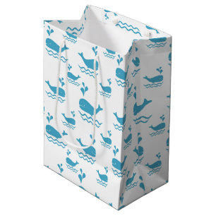 Sacola Para Presentes Média Baleia Azul Fofa Padrão Sem Costura do Oceano (1)