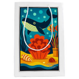 Sacola Para Presentes Média Baleia do Oceano Caprichoso & Recife de Coral