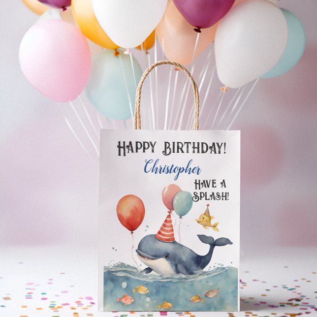 Sacola Para Presentes Média Baleia tem um paraquedismo de meninos personalizad (Criador carregado)