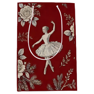 Sacola Para Presentes Média Ballerina Christmas Toile - Vermelho Clássico