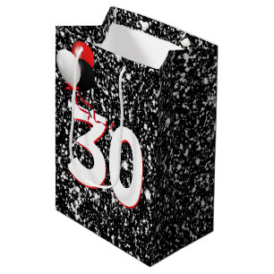 Sacola Para Presentes Média Balões de aniversário de 30 anos sobre brilho pr