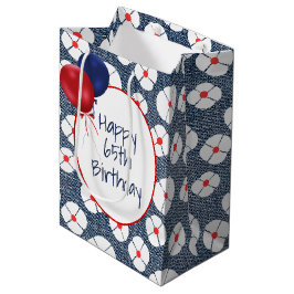 Sacola Para Presentes Média Balões de Aniversário de 65 anos em Denim Floral