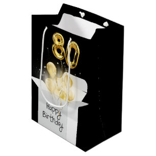 Sacola Para Presentes Média Balões de aniversário de 80 Dourado na caixa