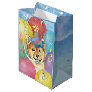 Sacola Para Presentes Média Balões de aniversário Shiba Inu