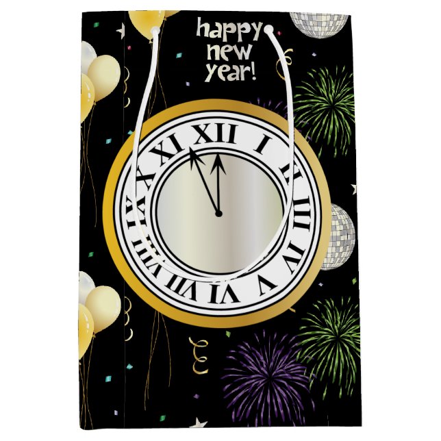 Sacola Para Presentes Média Balões de Festa de Ano Novo  (Frente)