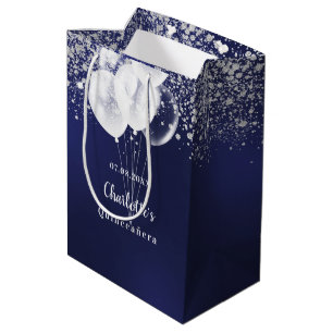 Sacola Para Presentes Média Balões marinho de Quinceanera, branco