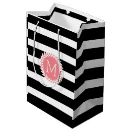 Sacola Para Presentes Média Bandas brancas e pretas monogramas e coroa branca