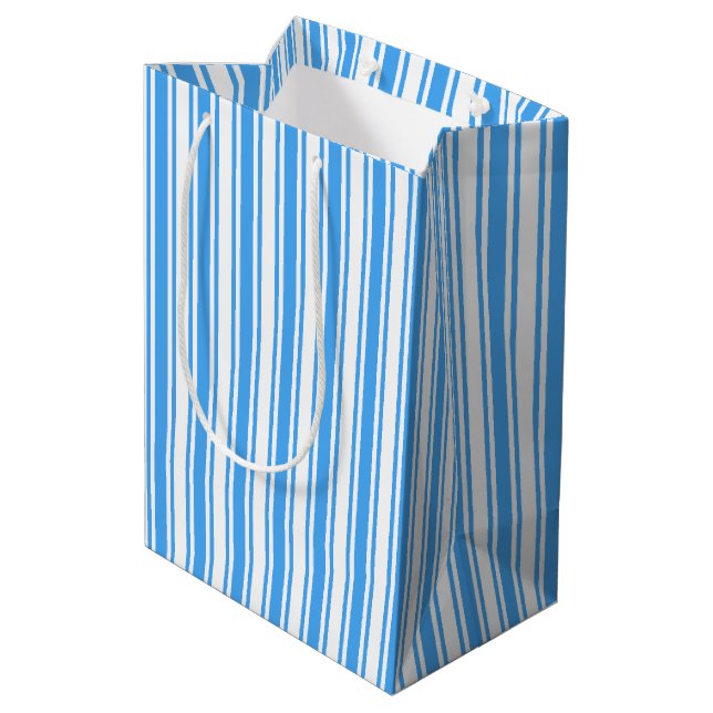 Sacola Para Presentes Média Bandas de doces brancas e azuis (Verso inclinado)