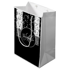 Sacola Para Presentes Média Bandas Musicais em Branco e Preto, Bag. 4