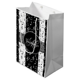 Sacola Para Presentes Média Bandas Musicais em Branco e Preto Monograma Bag 2