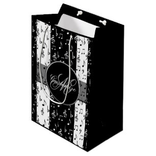Sacola Para Presentes Média Bandas Musicais Pretas e Brancas Monogramas