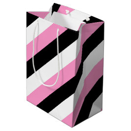 Sacola Para Presentes Média Bandas Pretas, Brancas e Rosa