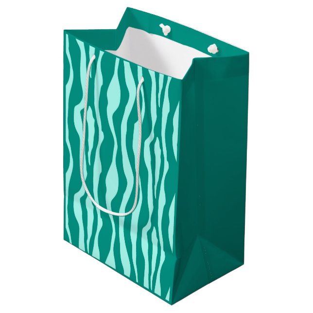 Sacola Para Presentes Média Bandas-zebra - Turquesa e Aqua (Frente inclinada)