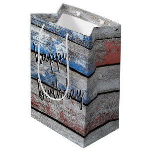 Sacola Para Presentes Média Bandeira Americana de Aniversário em Madeira