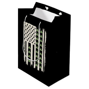Sacola Para Presentes Média Bandeira Americana dos EUA Com Trevos para St Patr