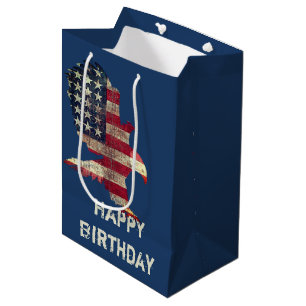Sacola Para Presentes Média Bandeira Americana e Aniversário da águia Bald