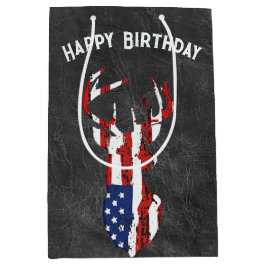 Sacola Para Presentes Média Bandeira Americana Veado em Couro 