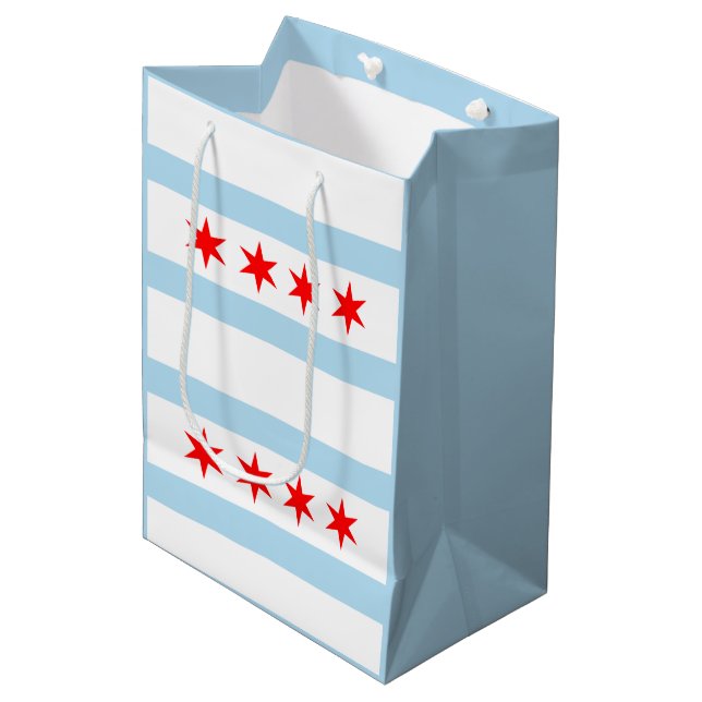 Sacola Para Presentes Média Bandeira da cidade de Chicago (Frente inclinada)