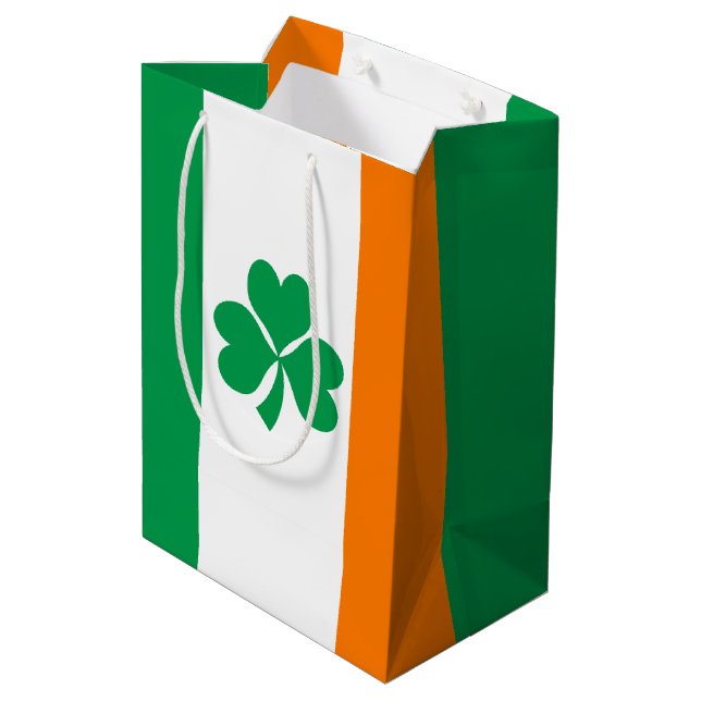 Sacola Para Presentes Média Bandeira da Irlanda Shamrock (Verso inclinado)