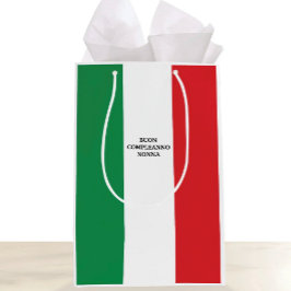 Sacola Para Presentes Média Bandeira da Itália Buon Compleanno ou Texto Person