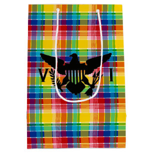 Sacola Para Presentes Média Bandeira das Ilhas Virgens dos EUA (Negra), Madras
