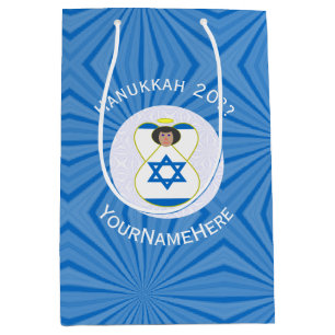 Sacola Para Presentes Média Bandeira de Hanukkah do Anjo Israelense Personaliz