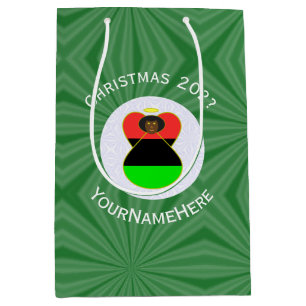 Sacola Para Presentes Média Bandeira de Natal do Anjo Afro-Americano Personali