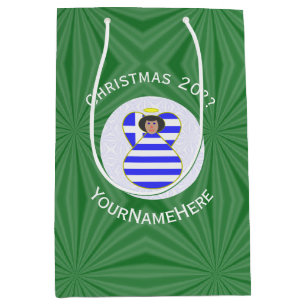 Sacola Para Presentes Média Bandeira de Natal Personalizada Anjo Grego Cabelo