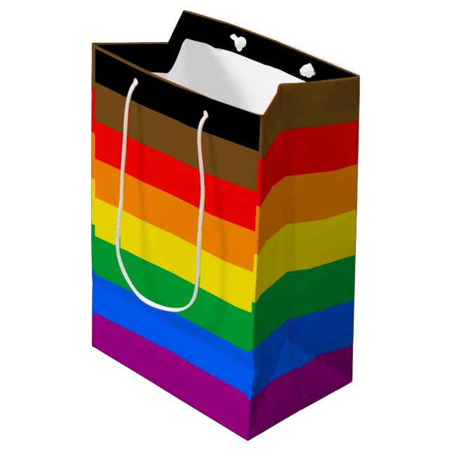 Sacola Para Presentes Média Bandeira do Orgulho Arco-íris da Filadélfia (Frente inclinada)