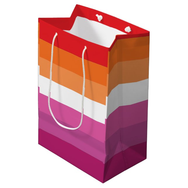 Sacola Para Presentes Média Bandeira do Orgulho Lésbico (Frente inclinada)