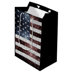 Sacola Para Presentes Média bandeira dos EUA brilha brilho vermelho-vermelho-r