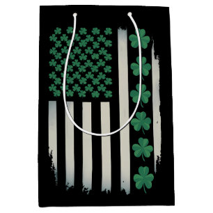 Sacola Para Presentes Média Bandeira dos EUA Trevos Americanos Dia de São Patr