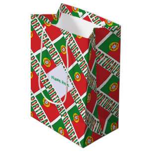 Sacola Para Presentes Média Bandeira Portuguesa de Portugal Tiled Verde Person