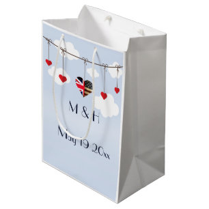 Sacola Para Presentes Média Bandeiras americanas e britânicas, Heart Royal Wed