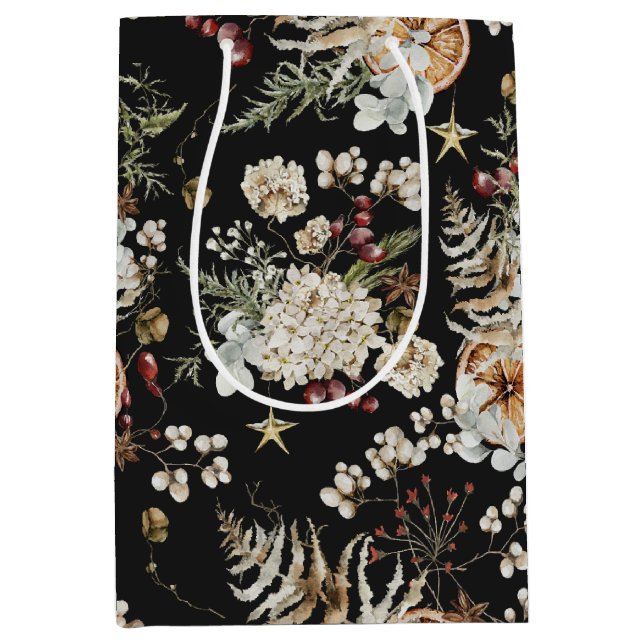 Sacola Para Presentes Média Bandeja de presente de feriado preto (Frente)