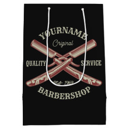 Sacola Para Presentes Média Barbearia de Navalha Reta Personalizada NAME