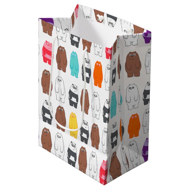 Sacola Para Presentes Média Bare Bears Colorful Bear Patterno (Frente inclinada)