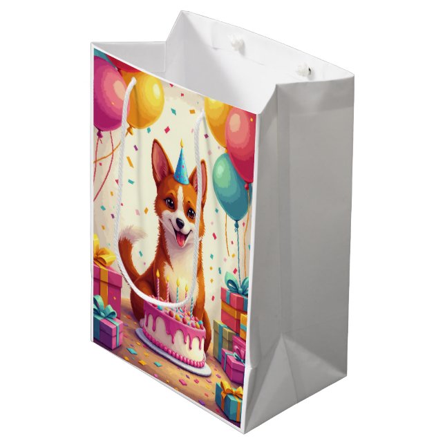 Sacola Para Presentes Média Basenji Birthday Celebration (Frente inclinada)