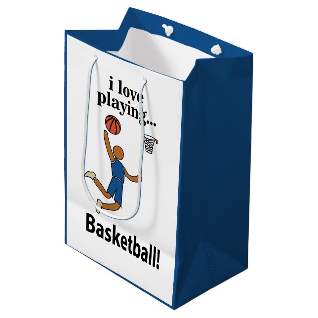 Sacola Para Presentes Média Basquetebol Eu Amo Jogar Basquetebol (Frente inclinada)