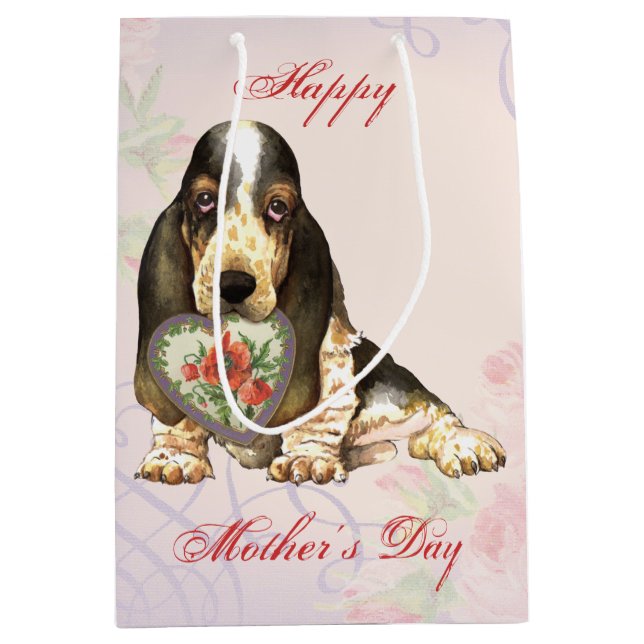 Sacola Para Presentes Média Basset Heart Mãe (Frente)