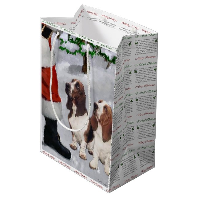 Sacola Para Presentes Média Basset Hound Acredite no Natal (Verso inclinado)