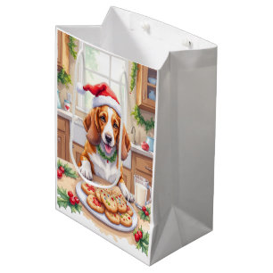 Sacola Para Presentes Média Basset Hound Adorável Furtando Biscoitos de Natal