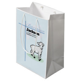 Sacola Para Presentes Média Batismo Blue Boy Lamb, Personalizável