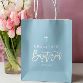 Sacola Para Presentes Média Batismo do Menino Azul Moderno